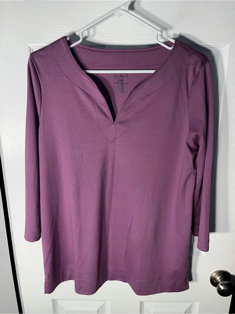 LL Bean Women’s‎ Supima Cotton Solid Raspberry Pink Shirt Top 3/4 Sleeve Large